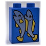 2-nops blauw steentje met afbeelding van 2 grijze vissen 
