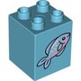 4-nops azuurblauw hoog blokje met afbeelding "vis"
